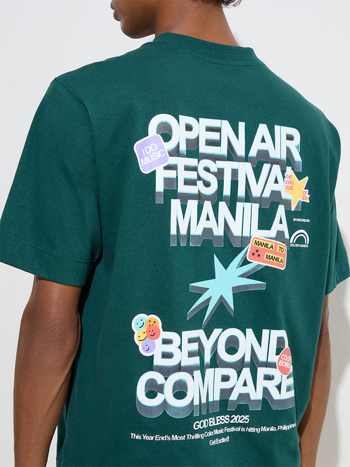 Nuon Green Typographic Relaxed-Fit Cotton T-Shirt