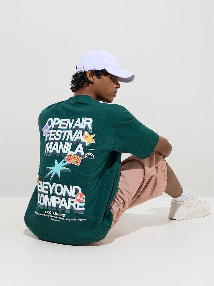 Nuon Green Typographic Relaxed-Fit Cotton T-Shirt