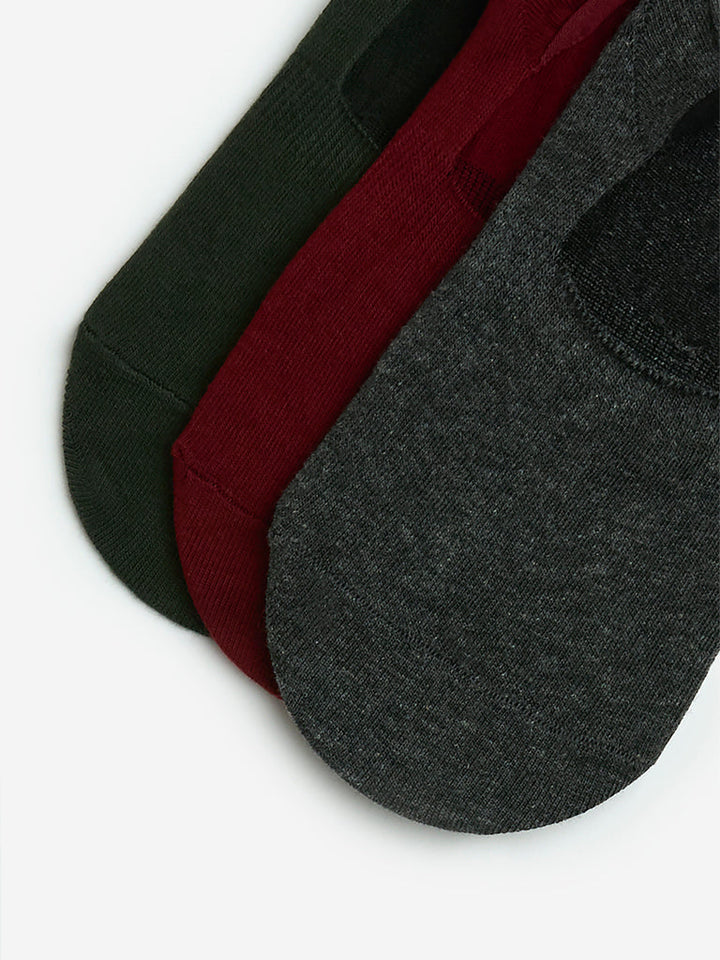 WES Lounge Olive Cotton-Blend No-Show Socks - Pack of 3