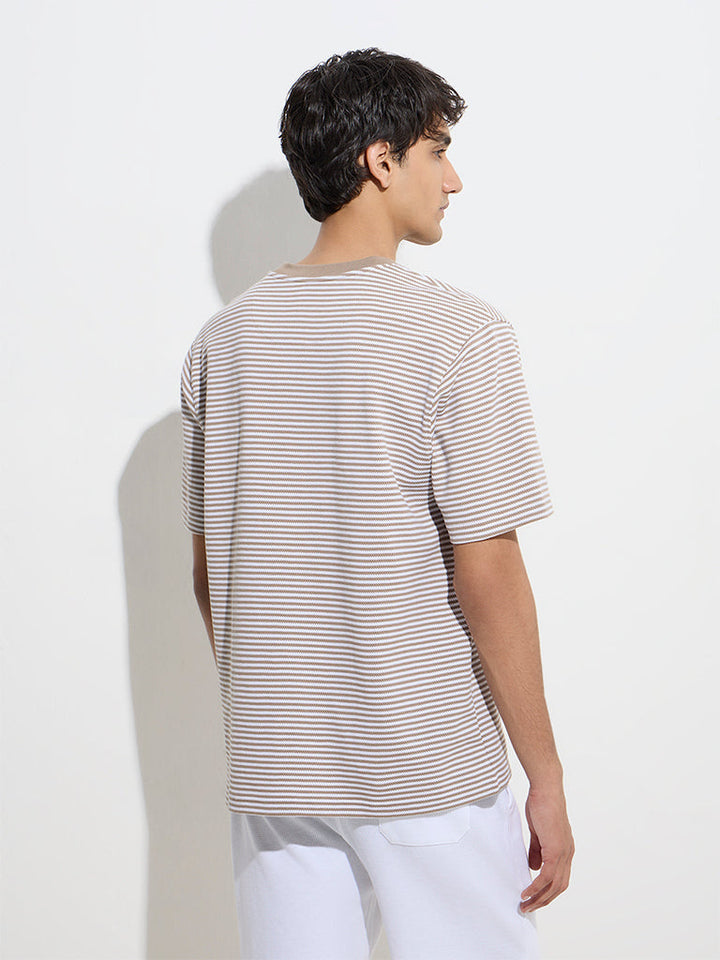 WES Lounge Beige Striped Relaxed-Fit Cotton-Blend T-Shirt