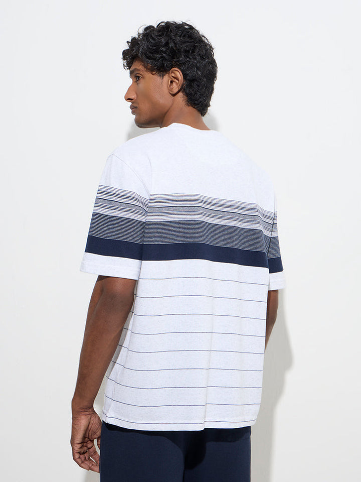 WES Lounge Grey Striped Relaxed-Fit Cotton-Blend T-Shirt