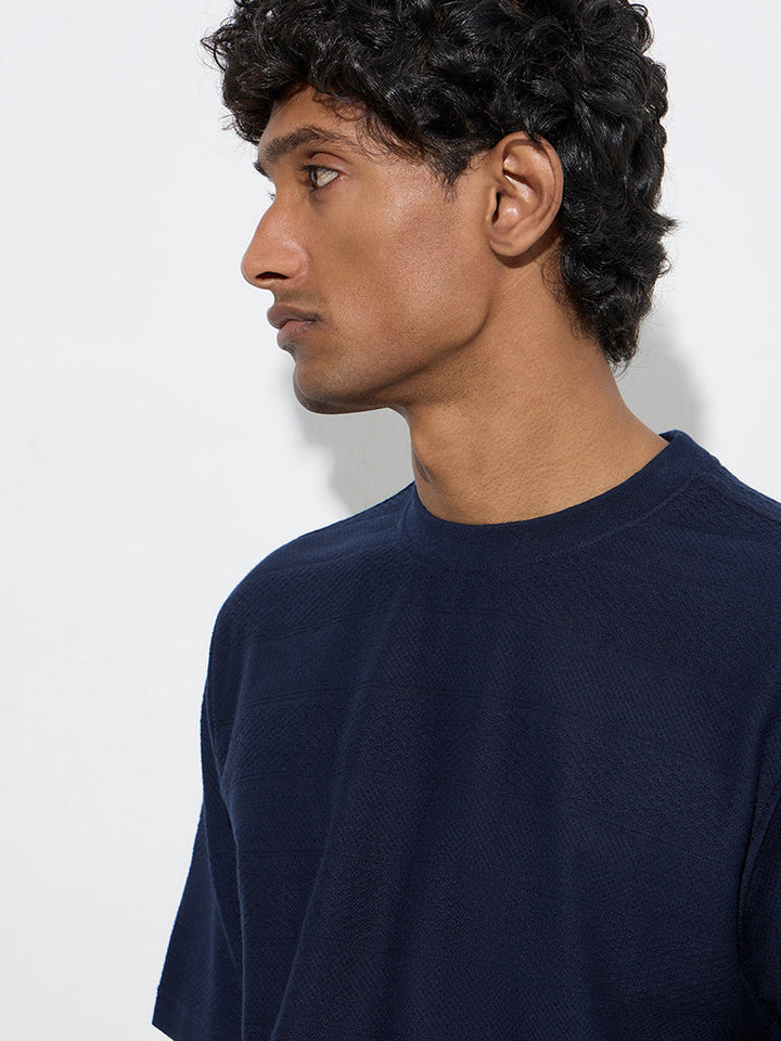 WES Lounge Navy Self Relaxed-Fit Cotton-Blend T-Shirt