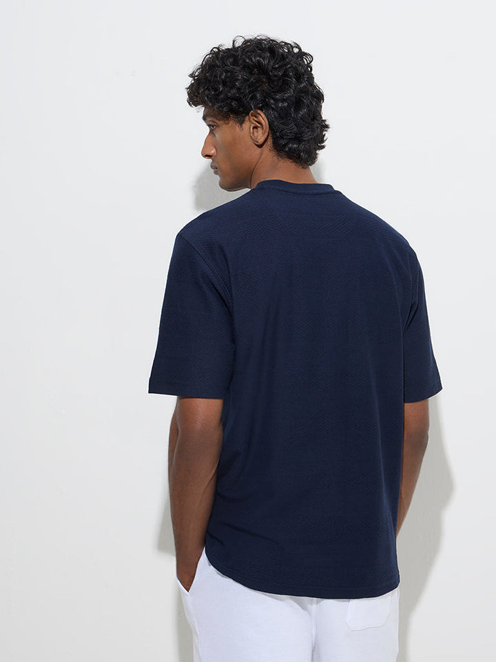 WES Lounge Navy Self Relaxed-Fit Cotton-Blend T-Shirt