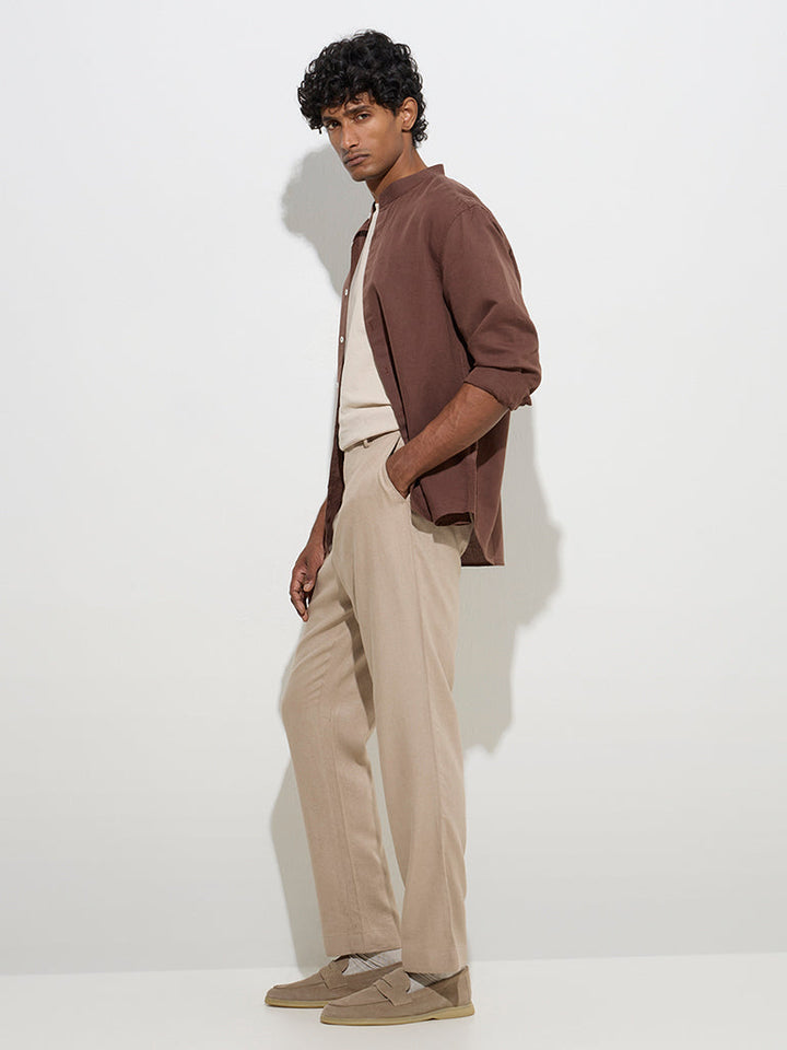 Ascot Beige Relaxed-Fit Mid-Rise Cotton-Blend Chinos