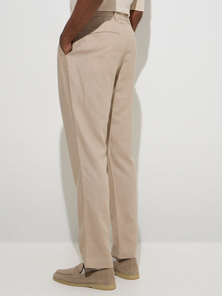 Ascot Beige Relaxed-Fit Mid-Rise Cotton-Blend Chinos