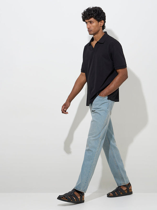 WES Casuals Black Relaxed-Fit Cotton-Blend Polo T-Shirt