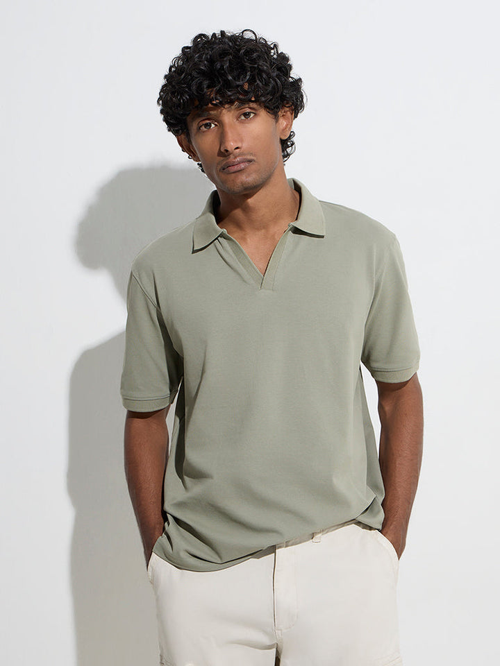 WES Casuals Olive Relaxed-Fit Cotton-Blend Polo T-Shirt