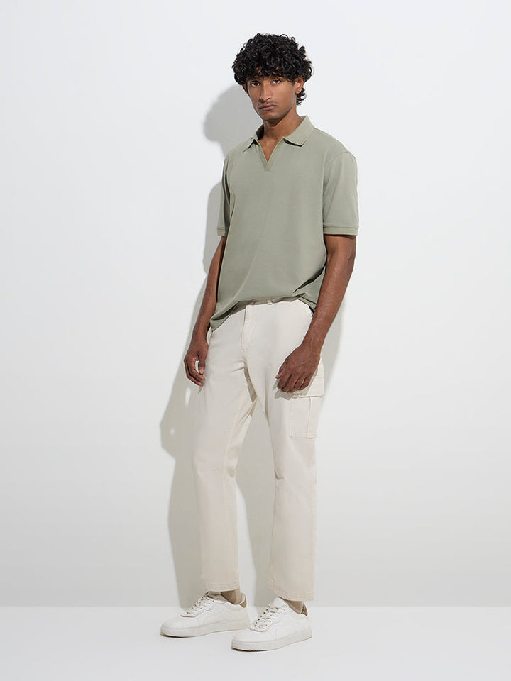 WES Casuals Olive Relaxed-Fit Cotton-Blend Polo T-Shirt