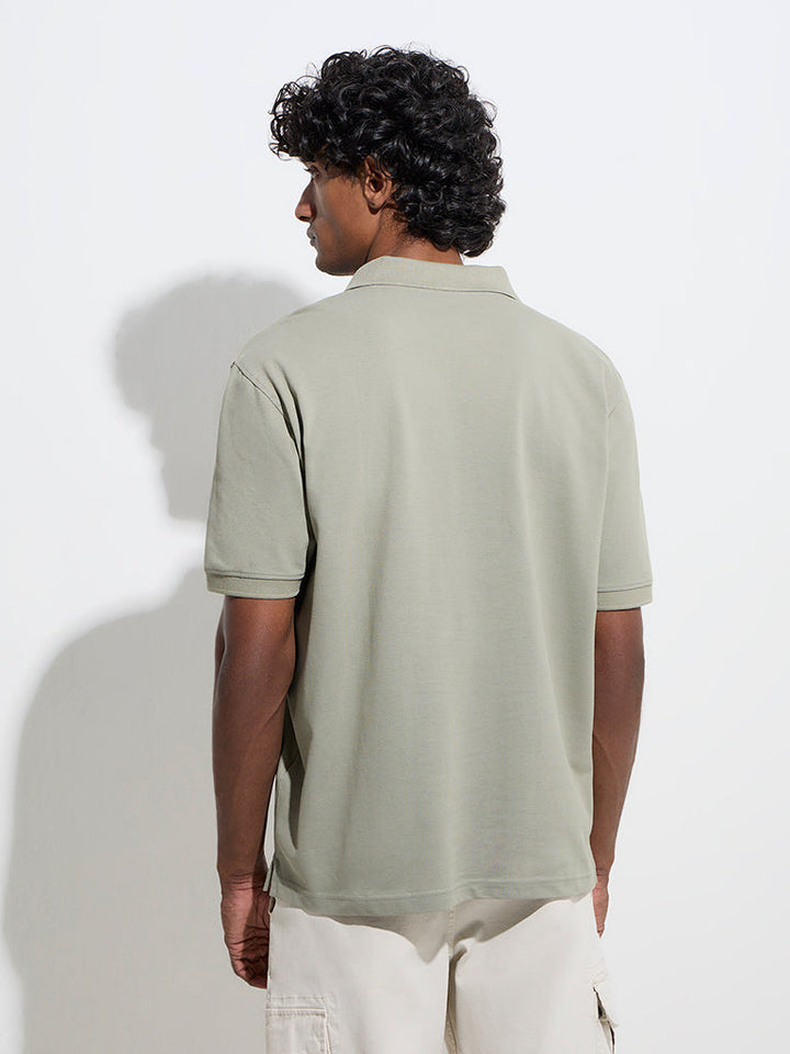WES Casuals Olive Relaxed-Fit Cotton-Blend Polo T-Shirt
