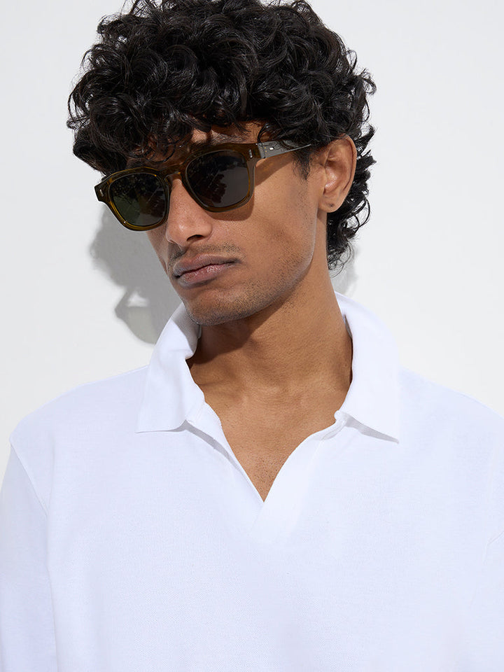 WES Casuals White Relaxed-Fit Cotton-Blend Polo T-Shirt