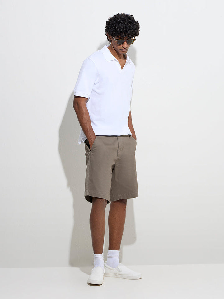 WES Casuals White Relaxed-Fit Cotton-Blend Polo T-Shirt