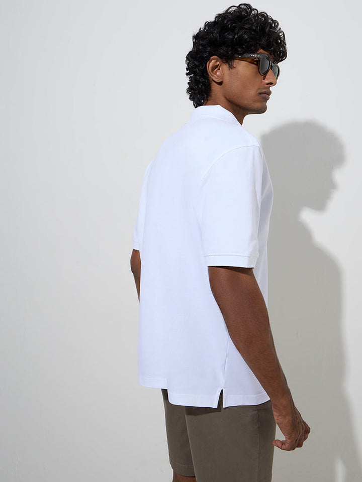 WES Casuals White Relaxed-Fit Cotton-Blend Polo T-Shirt