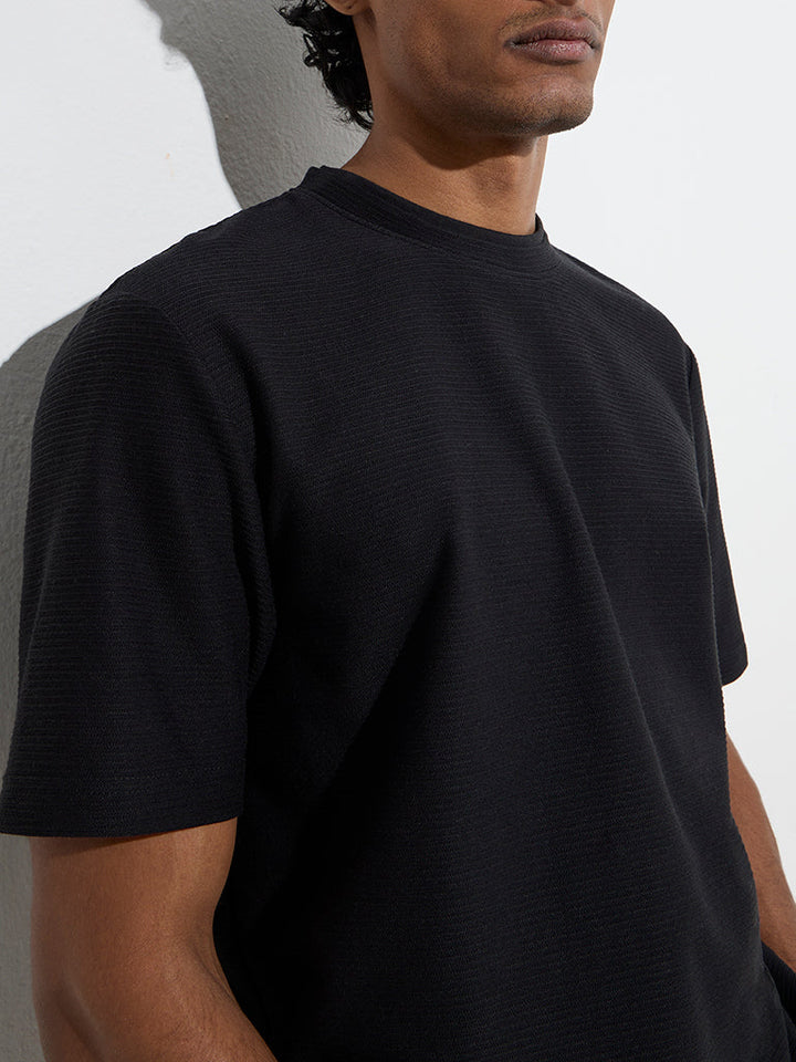 WES Casuals Black Relaxed-Fit Cotton-Blend T-Shirt