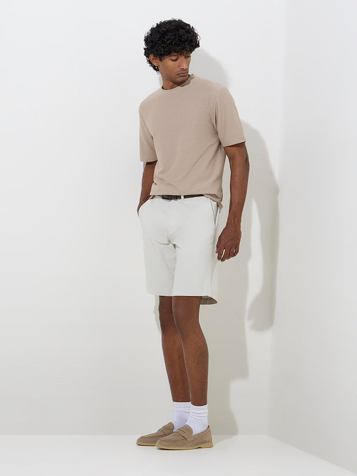 WES Casuals Beige Relaxed-Fit Cotton-Blend T-Shirt