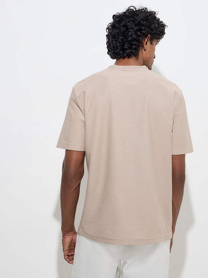 WES Casuals Beige Relaxed-Fit Cotton-Blend T-Shirt