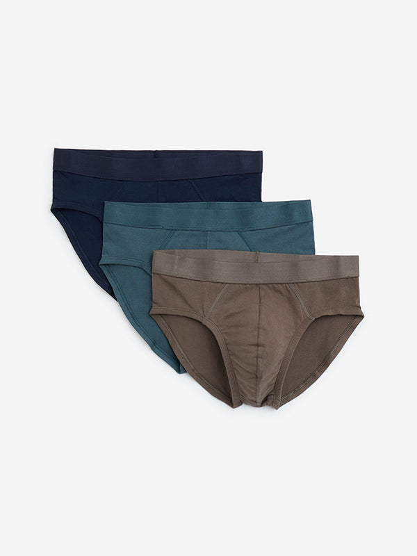WES Lounge Taupe Solid Cotton Briefs - Pack of 3