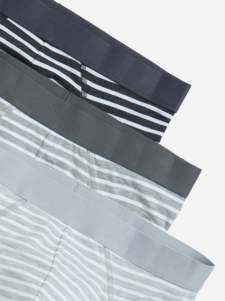 WES Lounge Grey Striped Cotton Briefs - Pack of 3