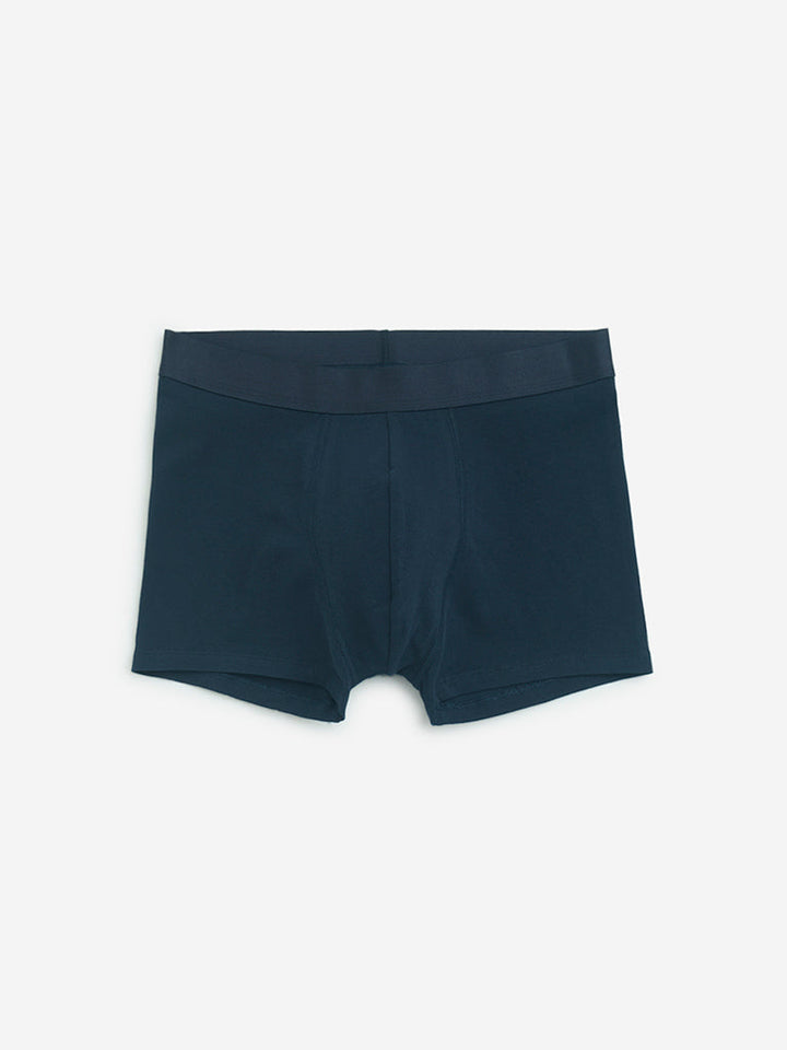 WES Lounge Navy Printed Cotton Trunks - Pack of 3