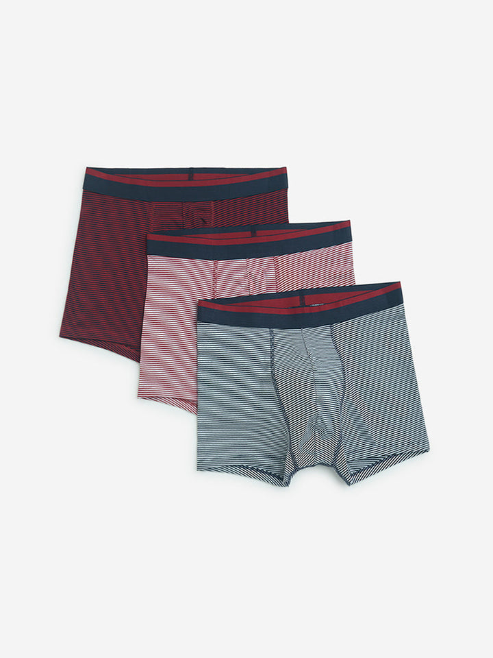 WES Lounge Red Striped Cotton Trunks- Pack of 3