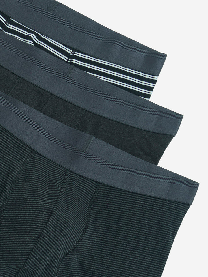 WES Lounge Black Striped Cotton Trunks- Pack of 3