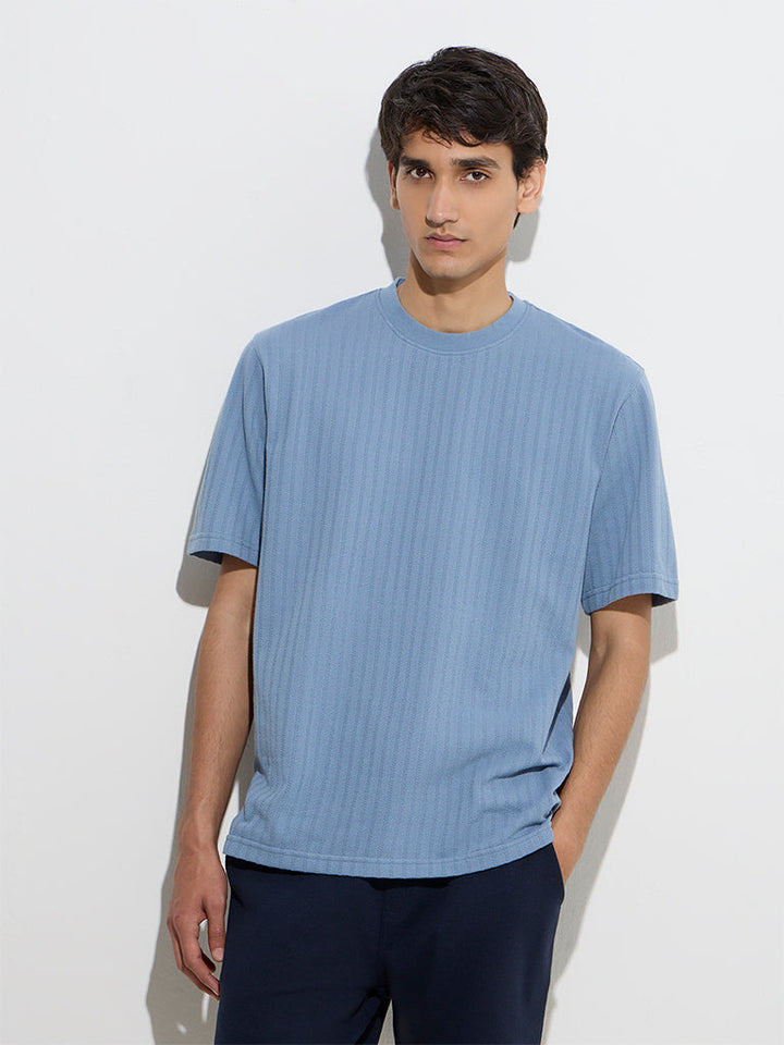 WES Lounge Dusty Blue Relaxed-Fit Cotton-Blend T-Shirt