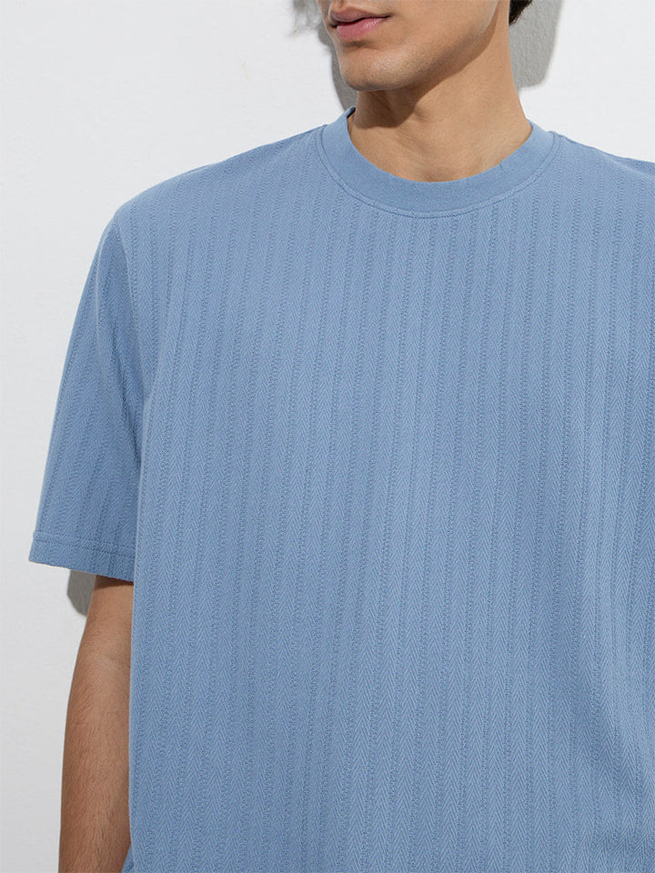 WES Lounge Dusty Blue Relaxed-Fit Cotton-Blend T-Shirt