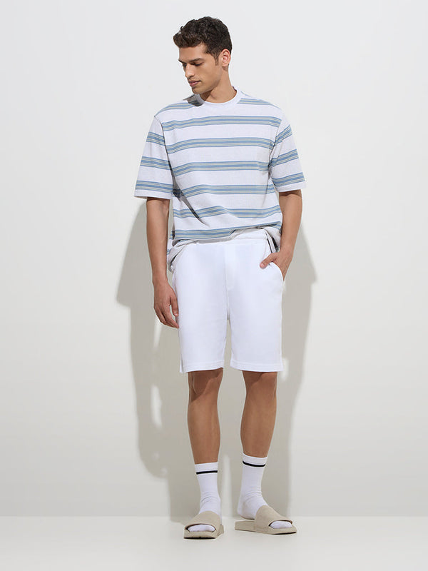 WES Lounge Grey Striped Relaxed-Fit Cotton-Blend T-Shirt