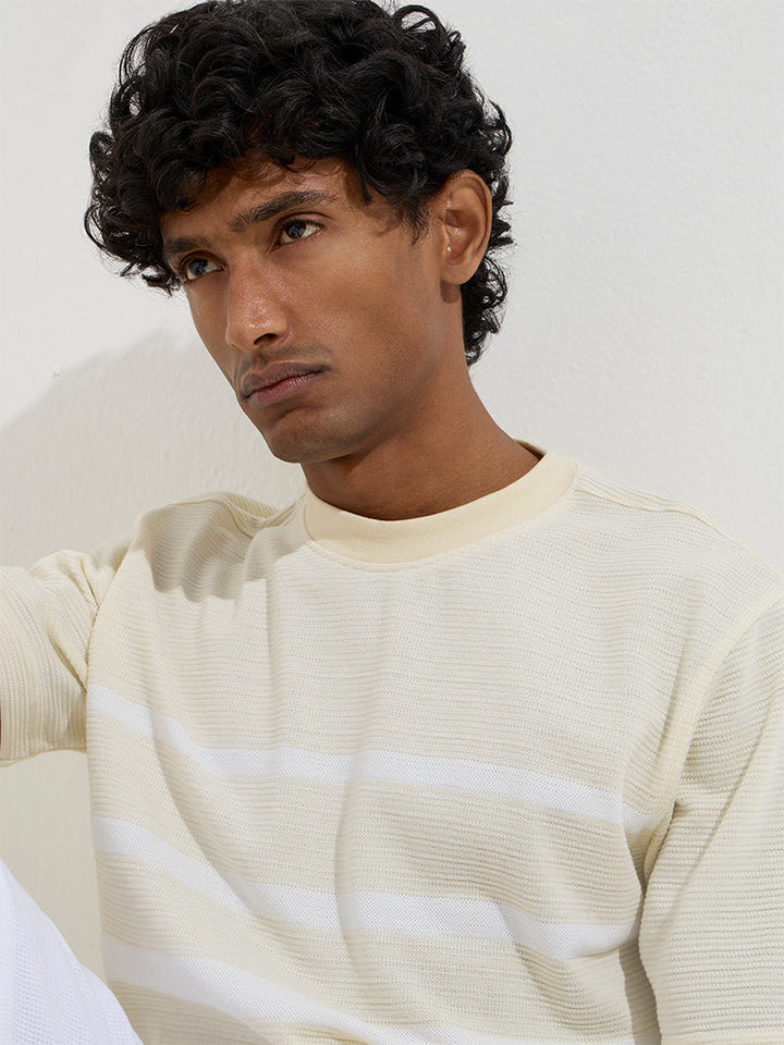 WES Lounge Yellow Striped Relaxed-Fit Cotton-Blend T-Shirt
