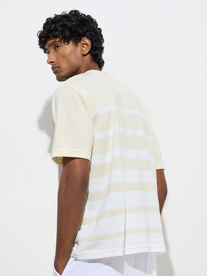 WES Lounge Yellow Striped Relaxed-Fit Cotton-Blend T-Shirt