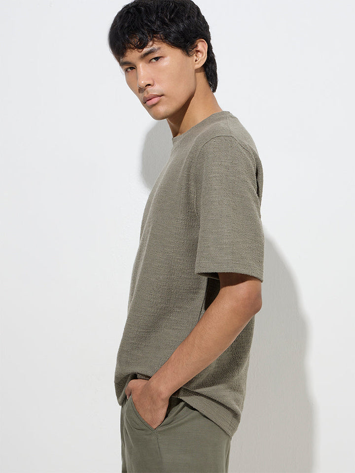 ETA Dark Sage Knitted Relaxed-Fit Cotton-Blend T-Shirt