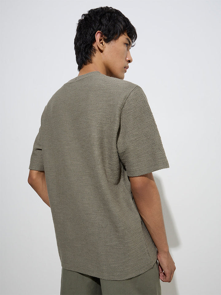 ETA Dark Sage Knitted Relaxed-Fit Cotton-Blend T-Shirt