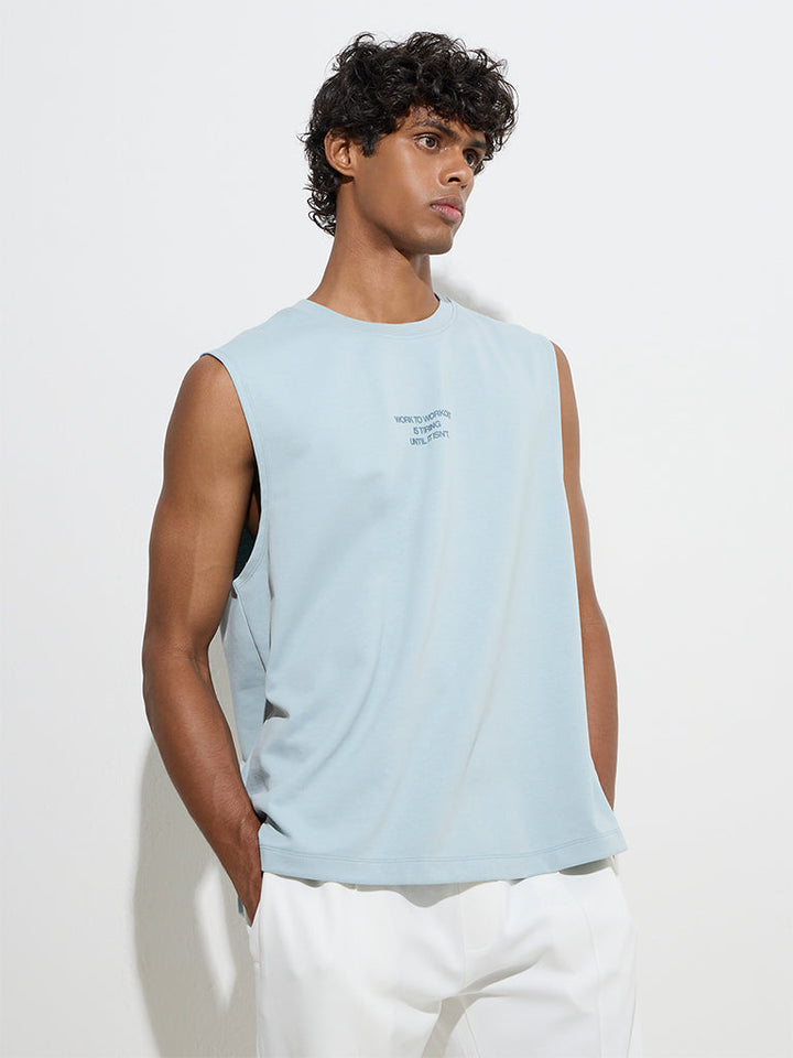 Studiofit Light Blue Relaxed-Fit Cotton-Blend T-Shirt