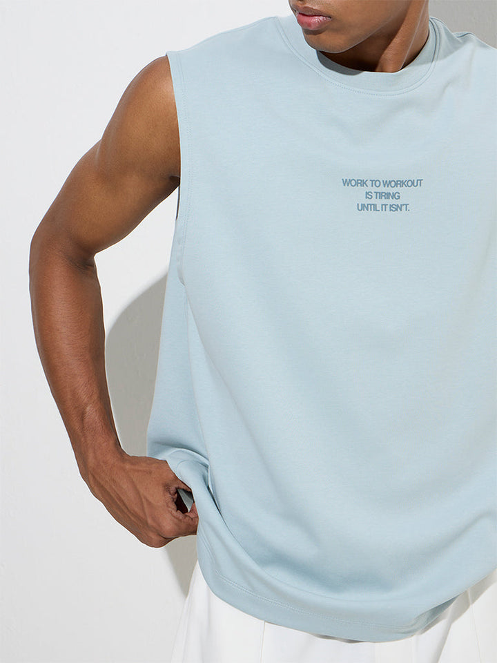 Studiofit Light Blue Relaxed-Fit Cotton-Blend T-Shirt