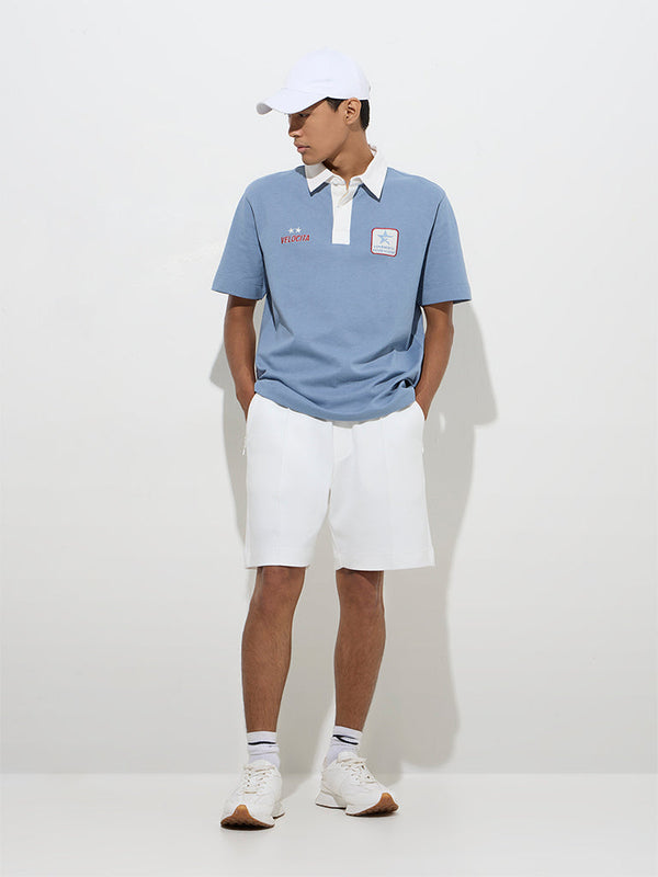 Studiofit Blue Relaxed-Fit Cotton-Blend Polo T-Shirt