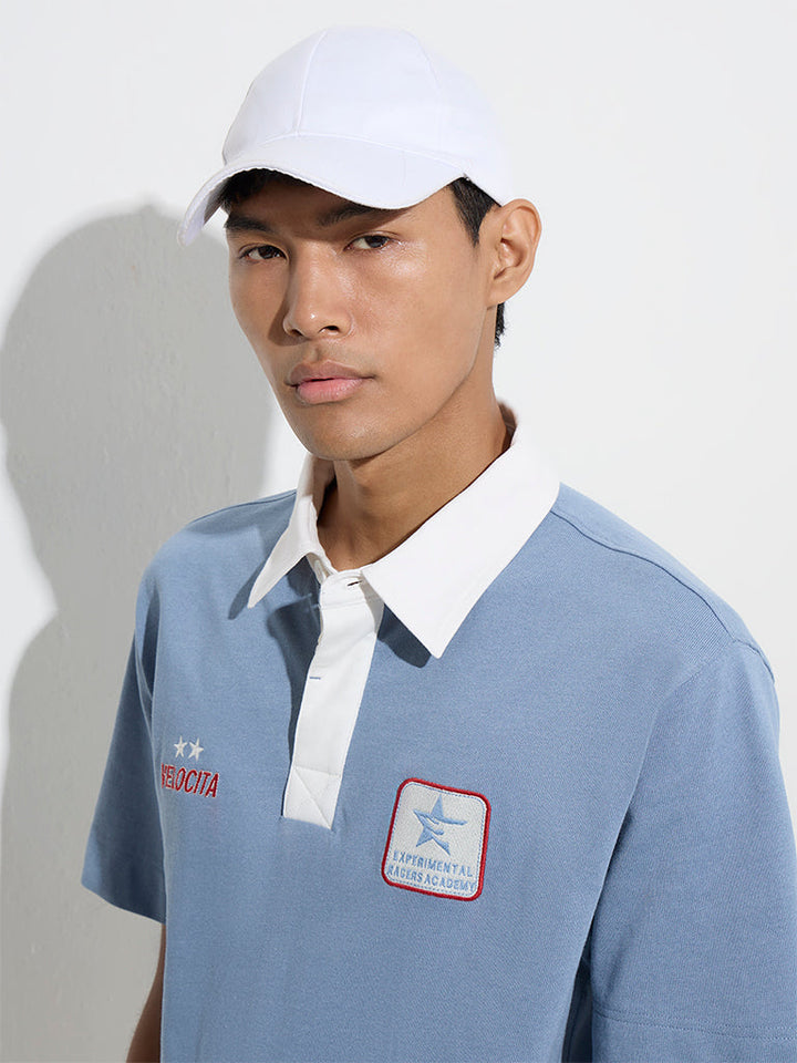 Studiofit Blue Relaxed-Fit Cotton-Blend Polo T-Shirt