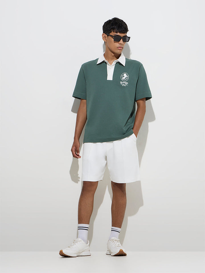 Studiofit Green Relaxed-Fit Cotton-Blend Polo T-Shirt