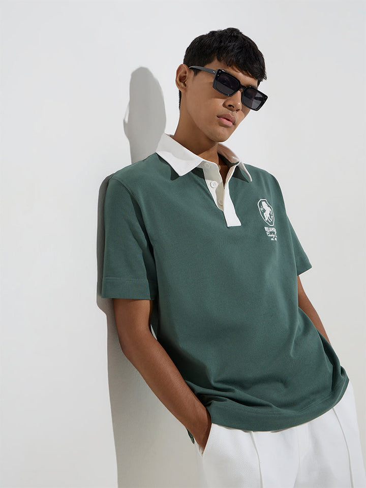 Studiofit Green Relaxed-Fit Cotton-Blend Polo T-Shirt