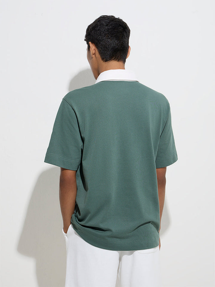 Studiofit Green Relaxed-Fit Cotton-Blend Polo T-Shirt
