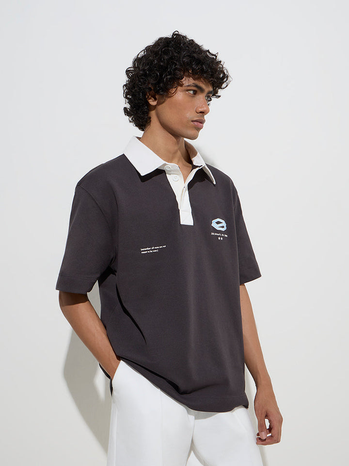 Studiofit Charcoal Relaxed-Fit Cotton-Blend Polo T-Shirt