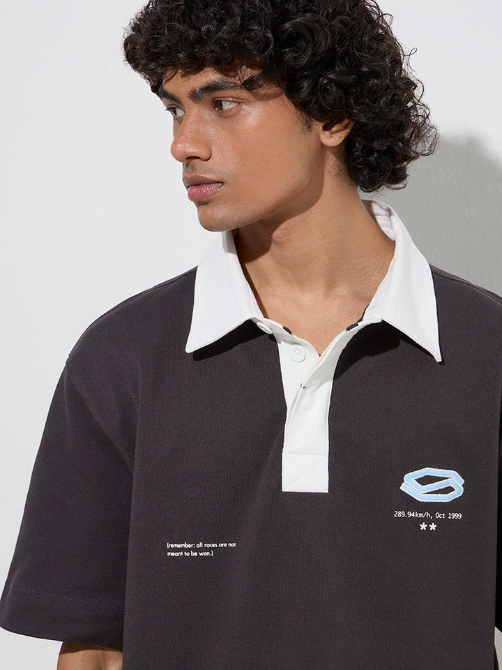 Studiofit Charcoal Relaxed-Fit Cotton-Blend Polo T-Shirt