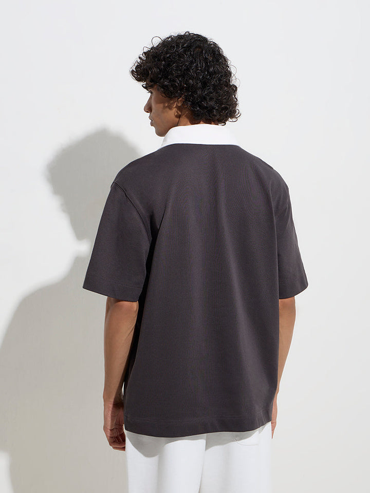 Studiofit Charcoal Relaxed-Fit Cotton-Blend Polo T-Shirt