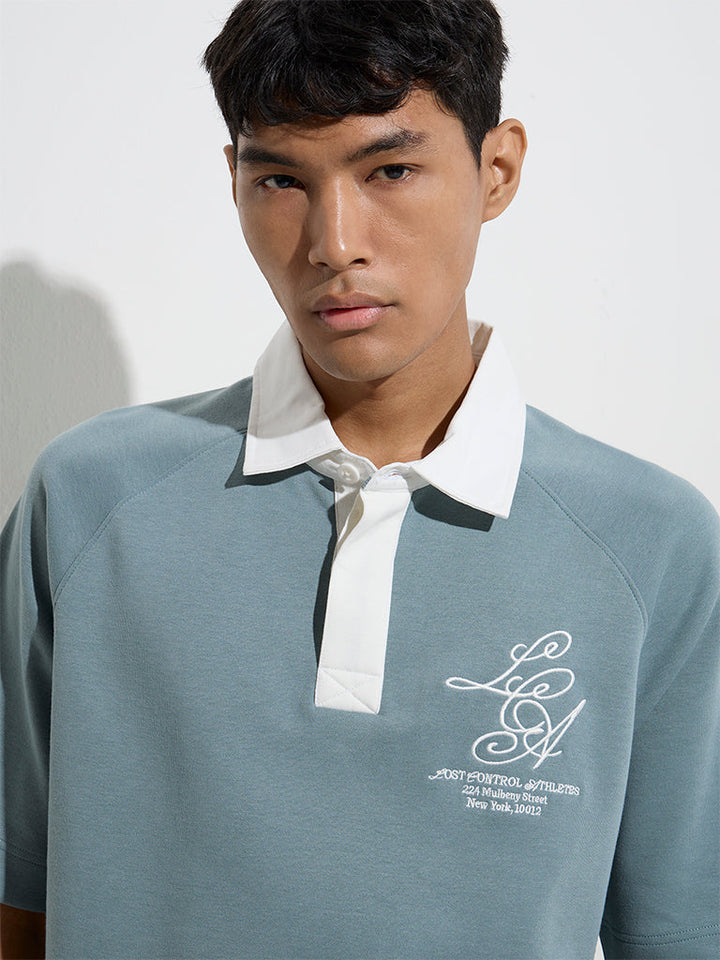 Studiofit Teal Relaxed-Fit Cotton-Blend Polo T-Shirt