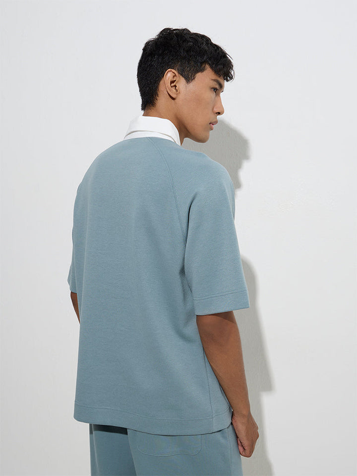 Studiofit Teal Relaxed-Fit Cotton-Blend Polo T-Shirt