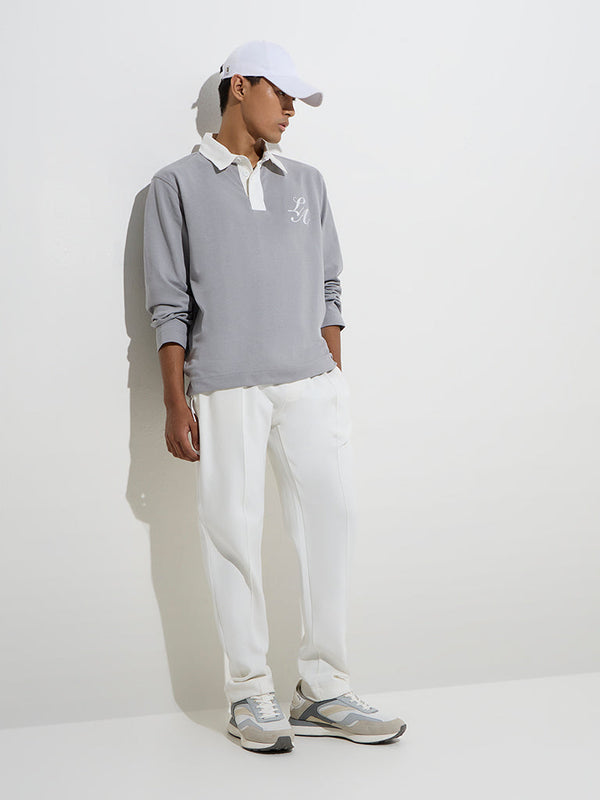 Studiofit Grey Printed Relaxed-Fit Cotton-Blend Sweatshirt