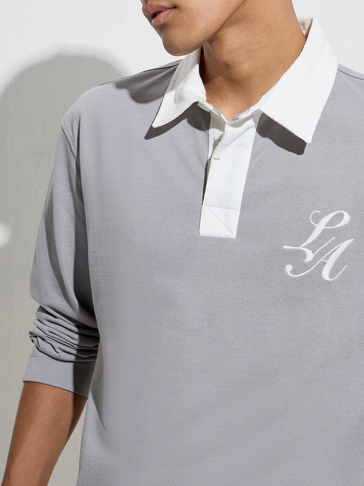 Studiofit Grey Printed Relaxed-Fit Cotton-Blend Sweatshirt