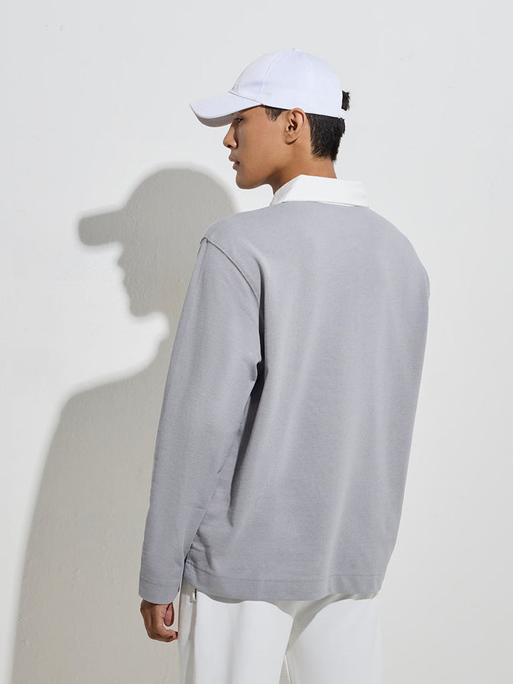 Studiofit Grey Printed Relaxed-Fit Cotton-Blend Sweatshirt