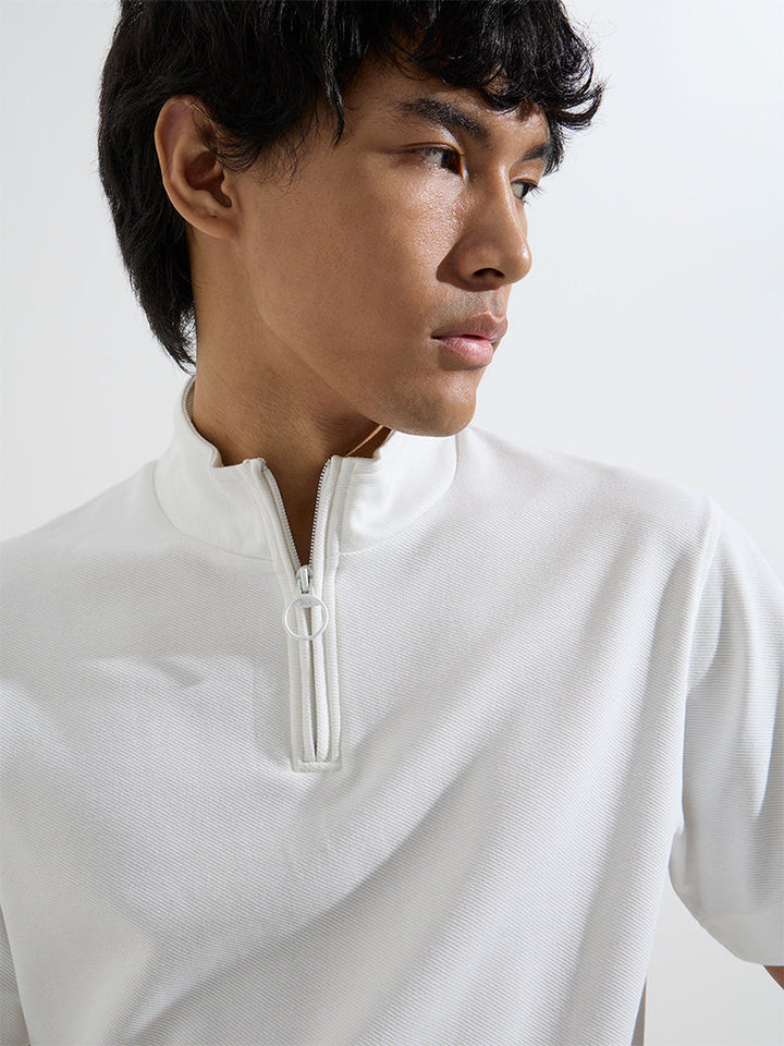 Studiofit White Solid Relaxed-Fit Cotton-Blend T-Shirt