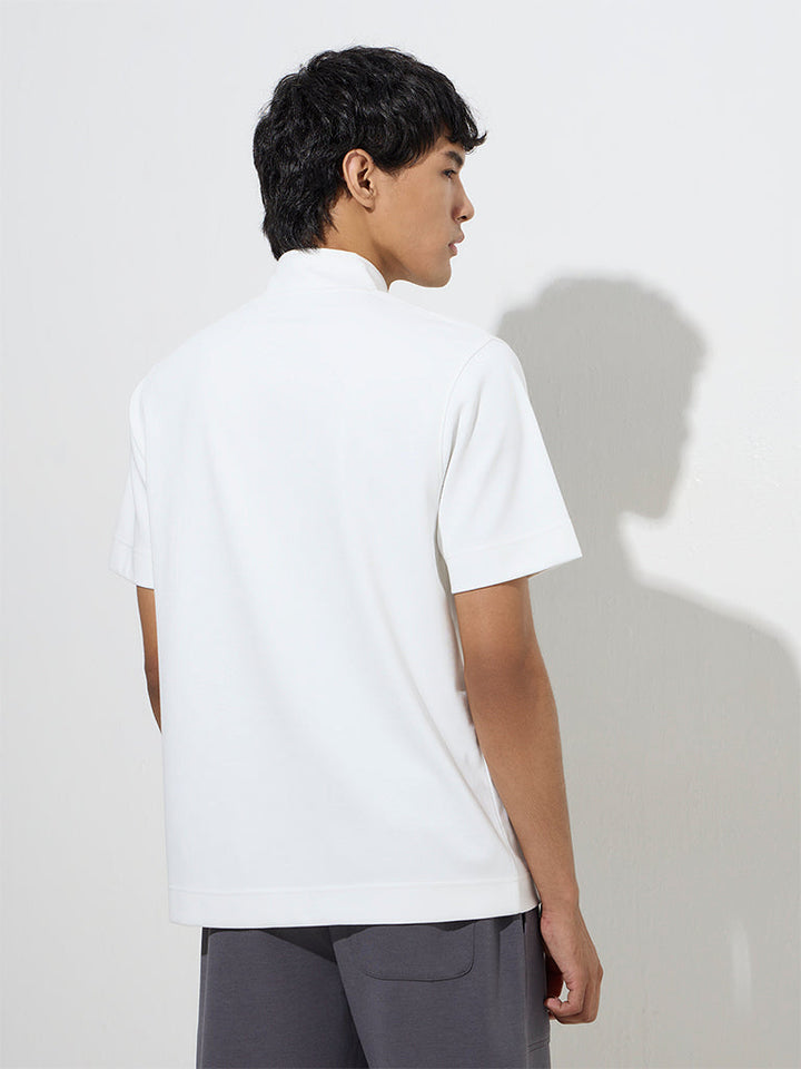 Studiofit White Solid Relaxed-Fit Cotton-Blend T-Shirt