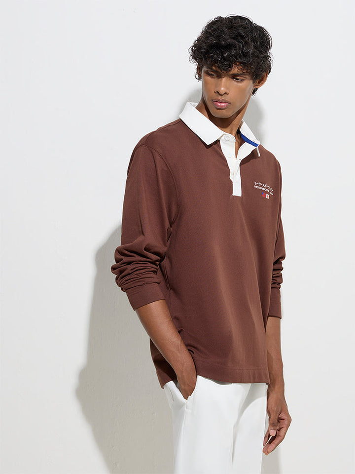 Studiofit Brown Relaxed-Fit Cotton-Blend Sweatshirt