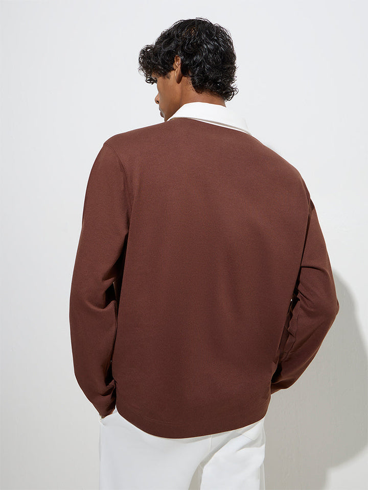 Studiofit Brown Relaxed-Fit Cotton-Blend Sweatshirt